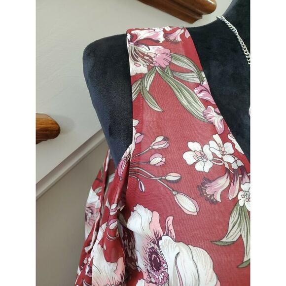 Forever21 Women's Red Polyester V-Neck Cold Shoulder Sleeve Knee Length Dress S - Picture 5 of 11